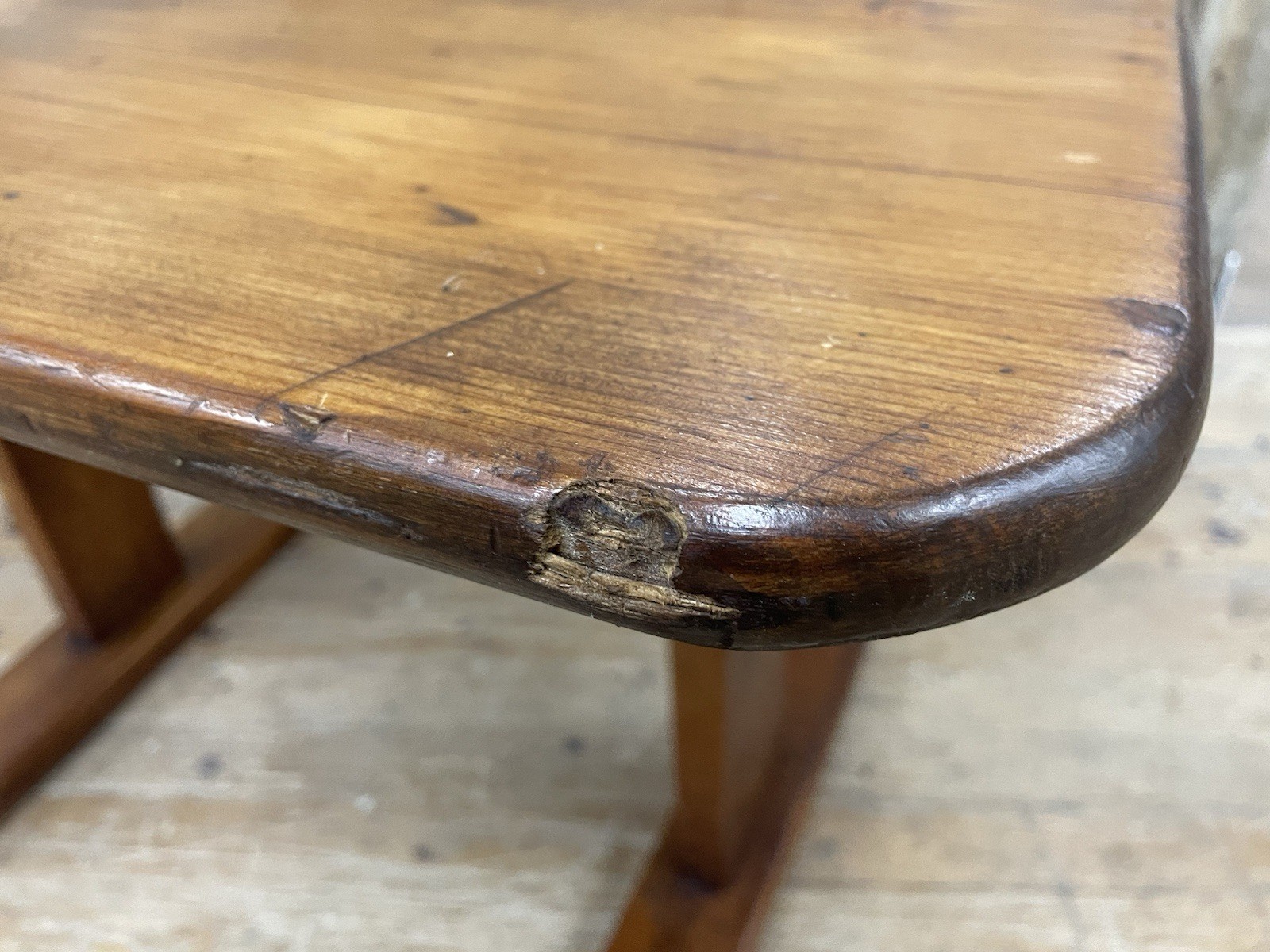 Antique Primtive Pine Trestle Table end or lamp stand coffee table size