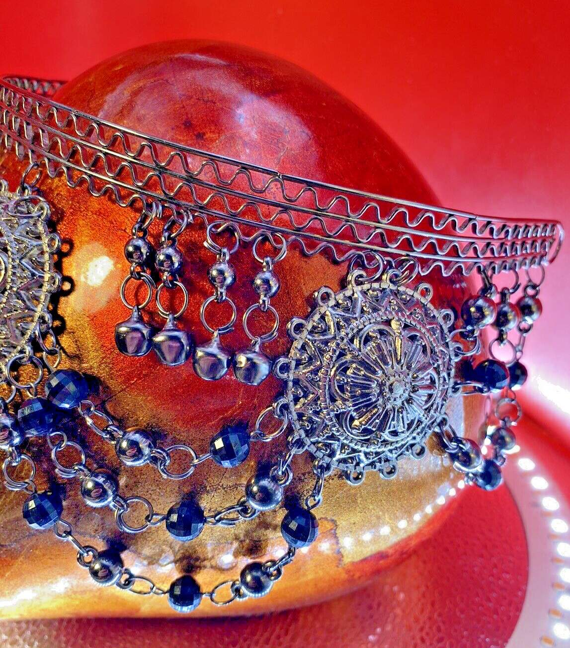 Indian Beaded Crown Vintage Art Piece Draped Beads "Anushka" Be Queen.