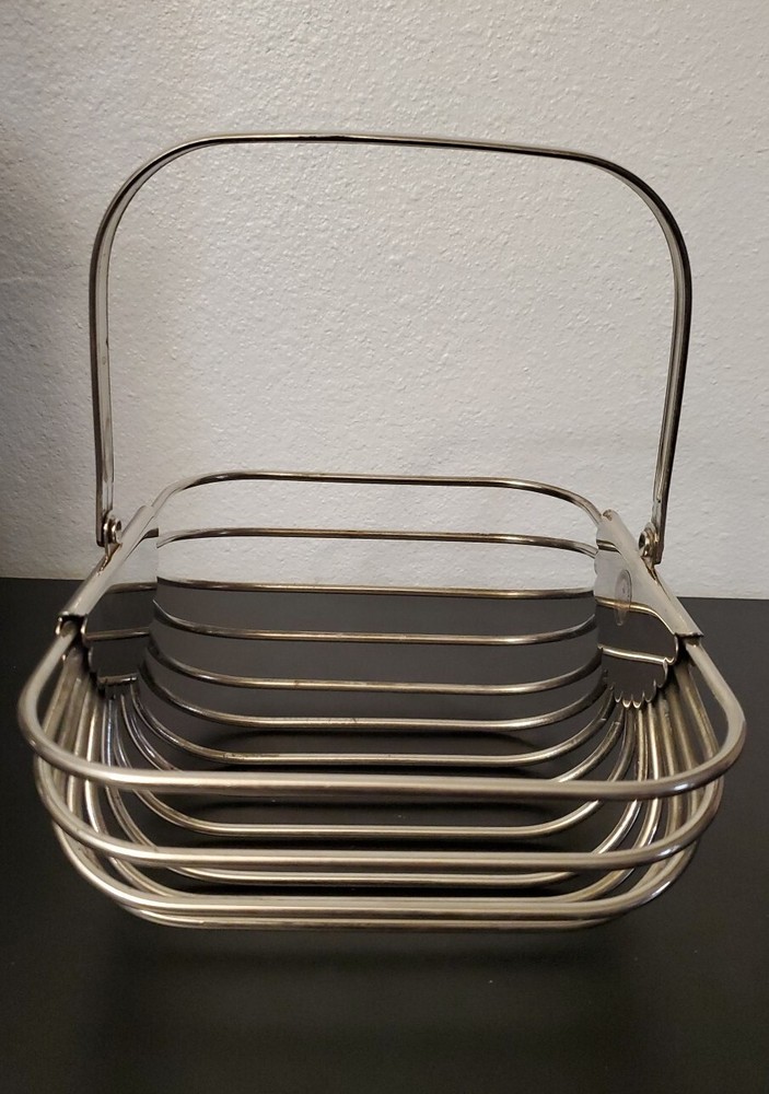 Silver-Plate Metal Wire Multi-Purpose Bread Fruit Basket with Handle HEAVY 1991