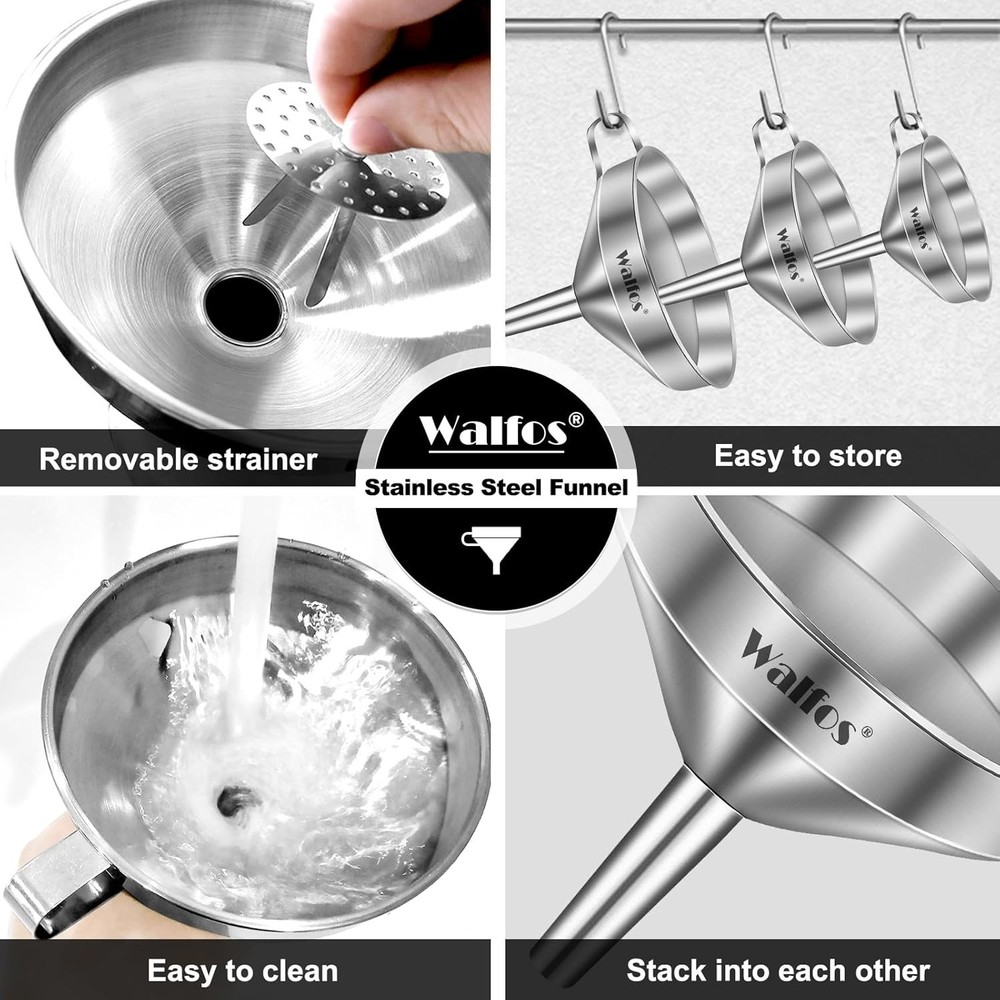 Durable Kitchen Funnel Set with 2 Strainers & Cleaning Brush - 10.4L Capacity