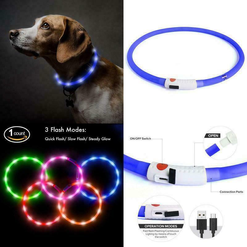 DOT RECHARGEABLE DOTTED LED PET GLOW COLLAR adjustable flash light-up FOR dog