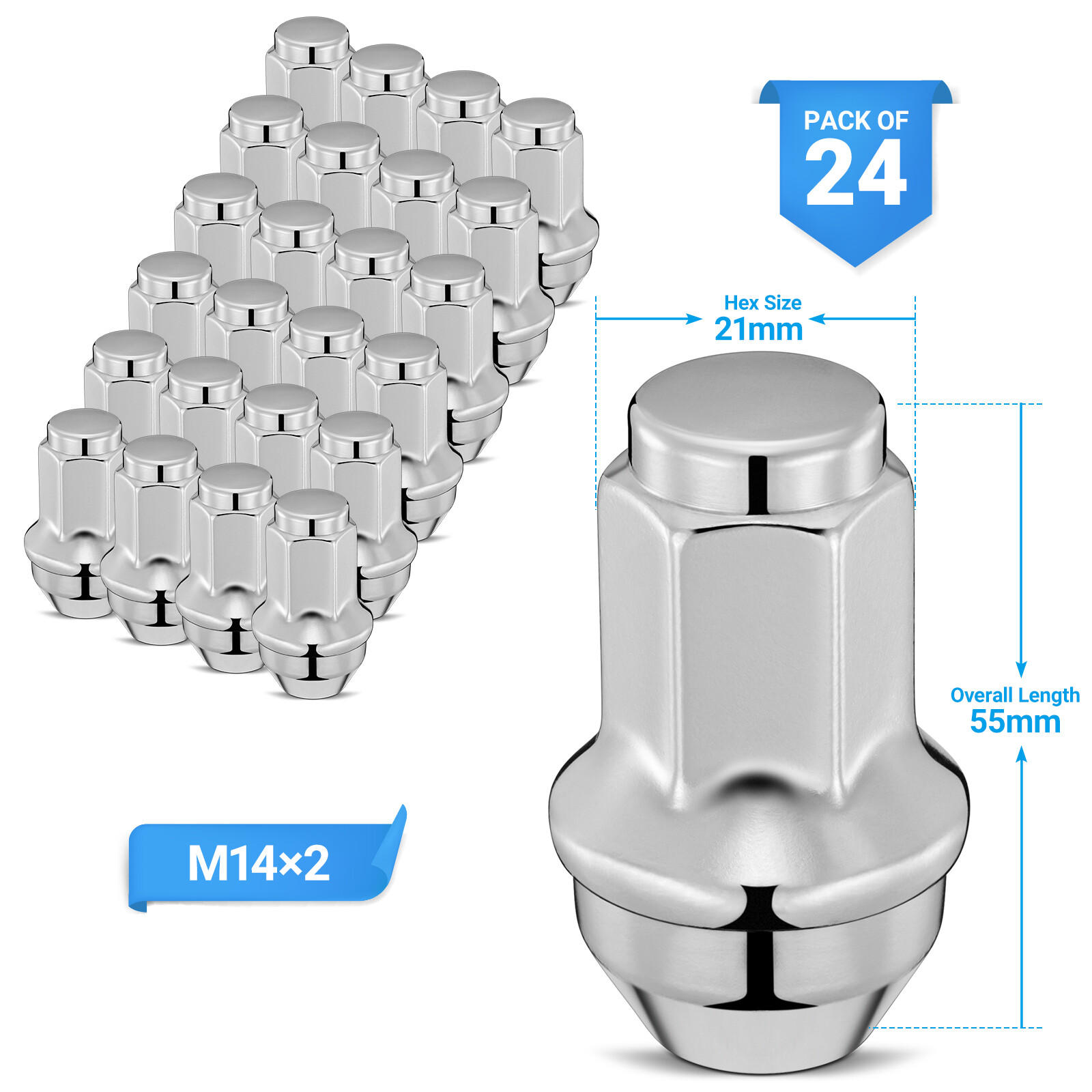 24pcs 14mx2 OEM Lug Nuts One-piece Factory for Ford F150 2000-2014 Expedition