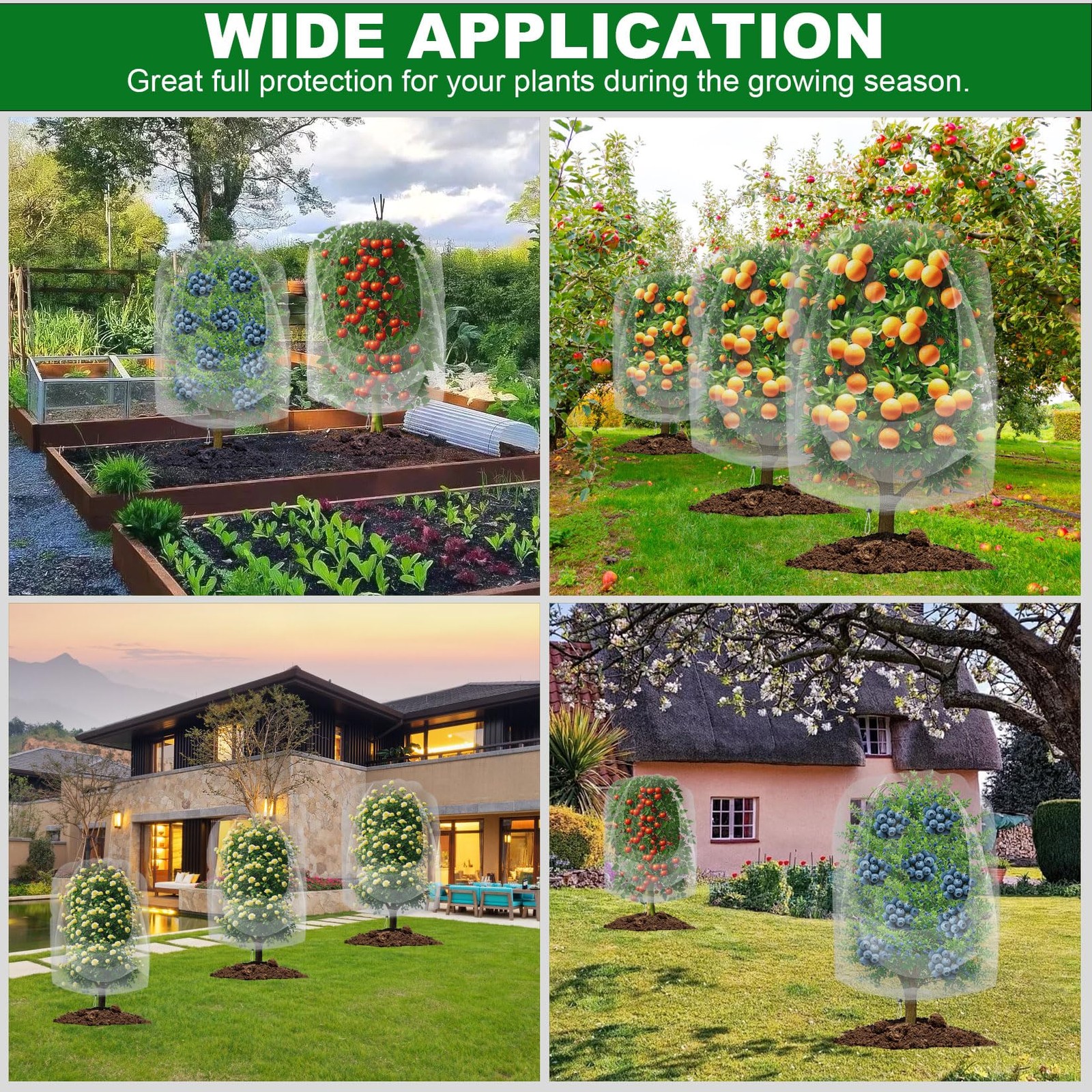 4 Pack Garden Netting for Blueberry Bushes 2.7ftx 3.3ft with Drawstring Garde...