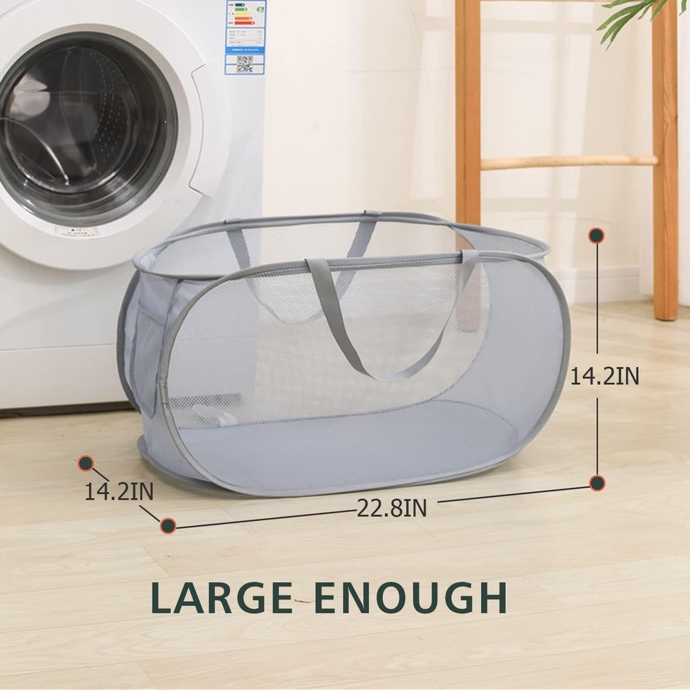 Pop Up Laundry Hamper,Collapsible Horizontal Baskets with Handles & Side Pock...