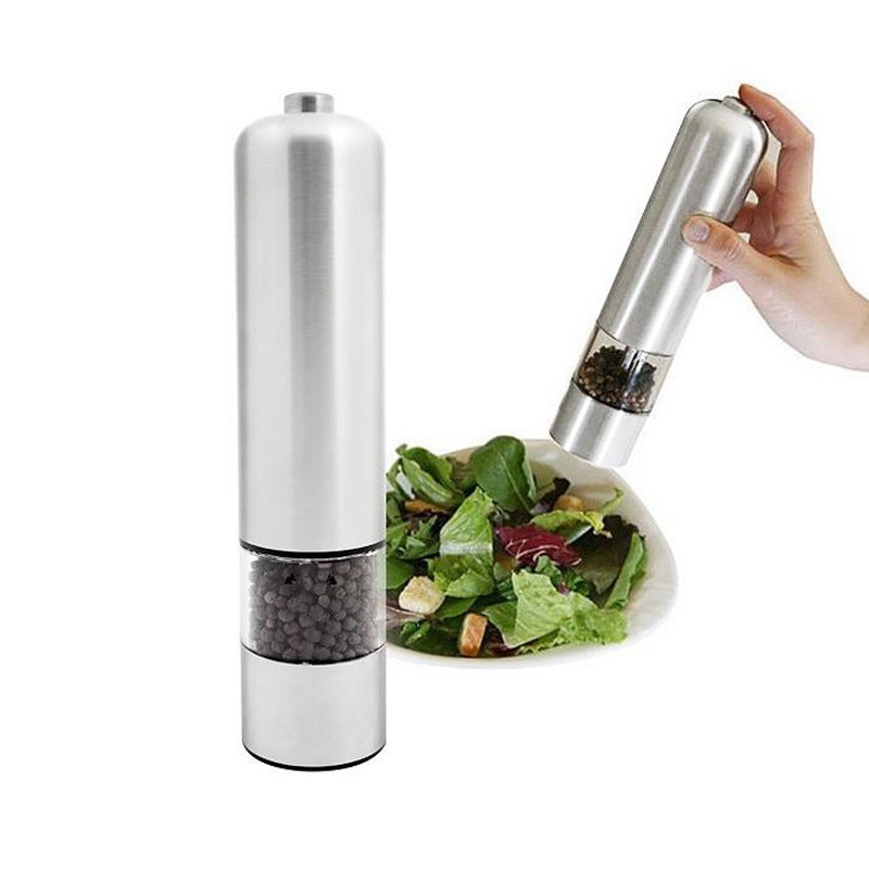 Adjustable Electric Salt Pepper Grinder Mill Shakers Set Stainless Steel (2PACK)