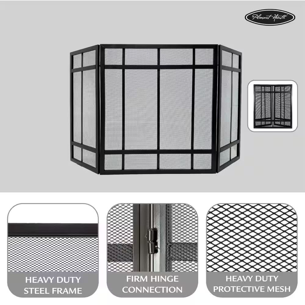 Mission Style 3-Panel Fireplace Screen