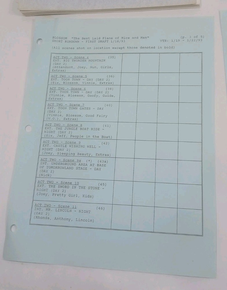 Blossom First Draft Script 1993 Bill Bixby Directed