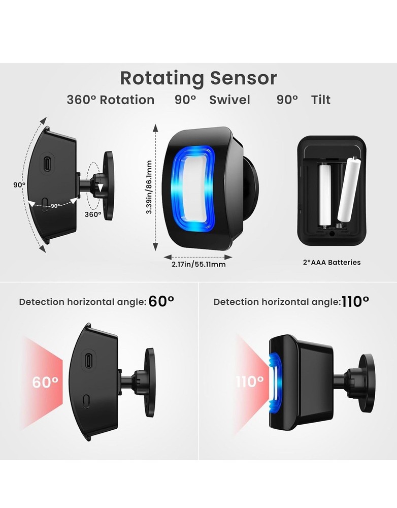 Wireless Motion Sensor LED Light - Motion Detector Alarm Chimes Door Sensor with