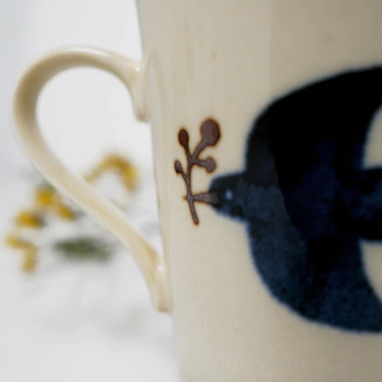 Mino Ware Ceramic Mug With Blue Seagull Design Lightweight Material Coffee Cup