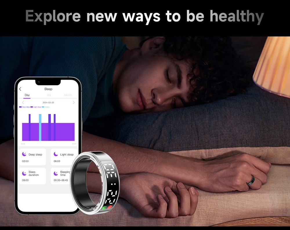 SR08 Mini Smart Ring Display Screen Touch Sensing IP68 HR Blood Oxygen cg