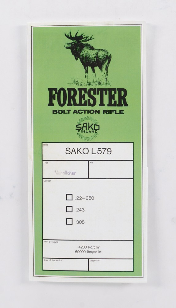 Sako Forester L579 Mannlicher Info Manual. New