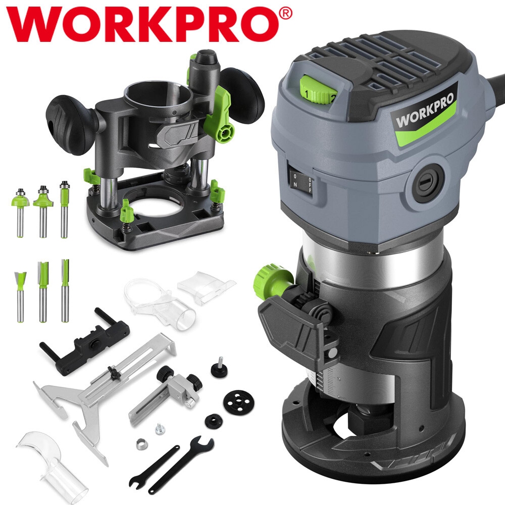 WORKPRO 32000 RPM 6.5 Amp Compact Router Combo Fixed Plunge Base Router 6 Speeds