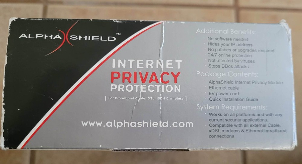 AlphaShield Personal Network Auto Disconnect Firewall Security NEW/Opened Box