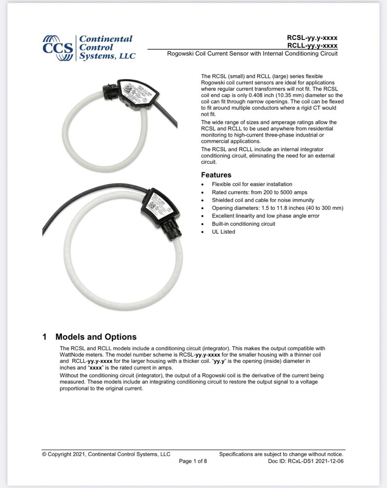 CCS RCLL-4.7-2000 Rogowski Coil Current Transformer