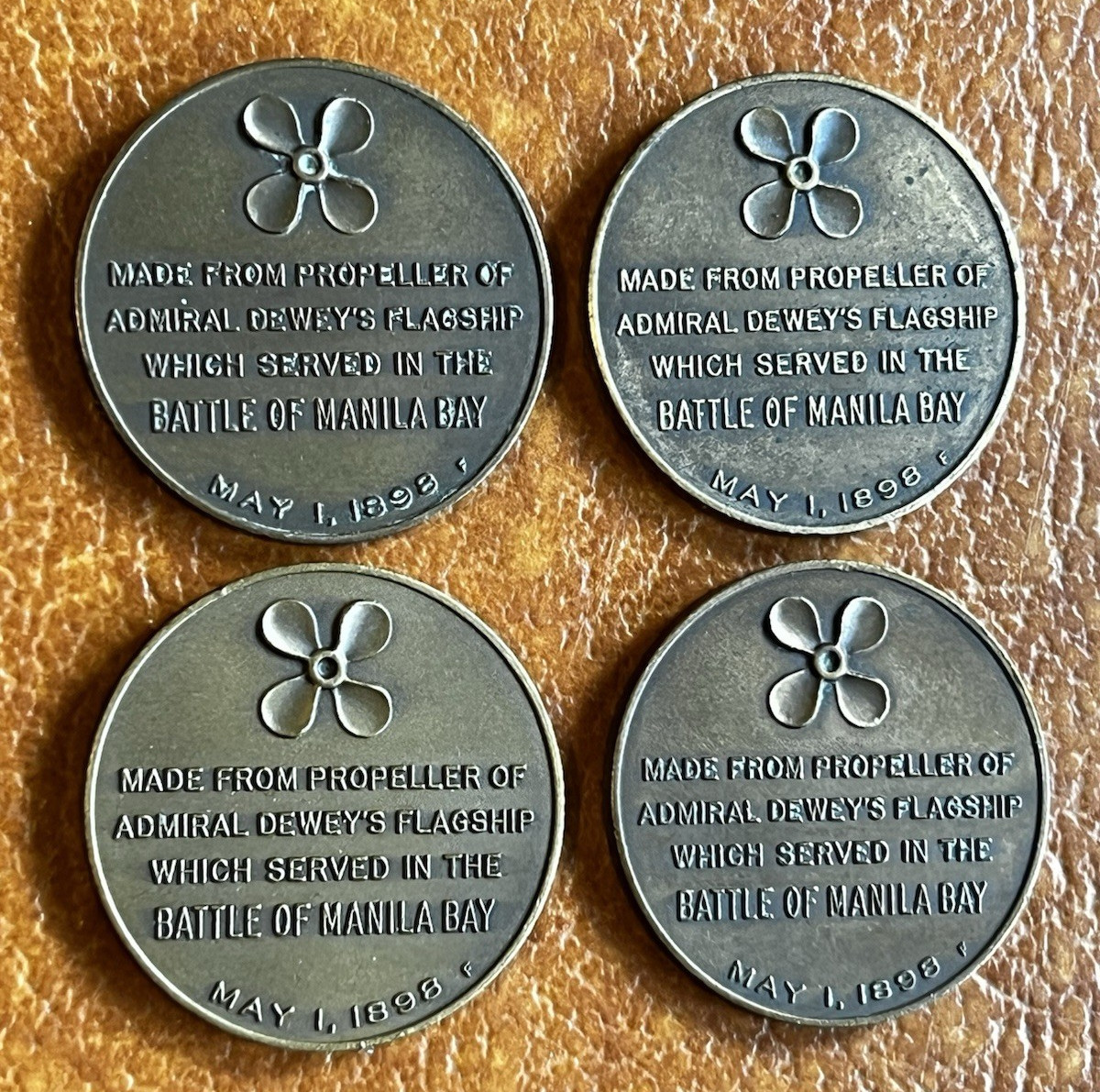 (1) ONE Original Vintage USS Olympia Coin Made From Dewey's Flagship Propeller