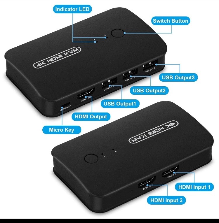 DGODRT HDMI USB KVM Switch 2 Port Selector Box for 2 Computers Share Keyboard...