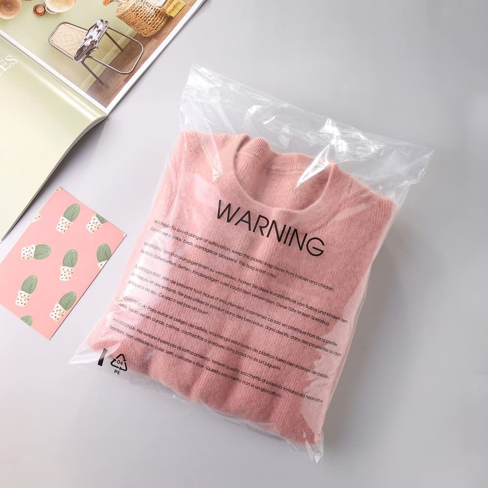 14” X 20” (100 Count) Clear Poly Bags with Suffocation Warning for Packaging,...