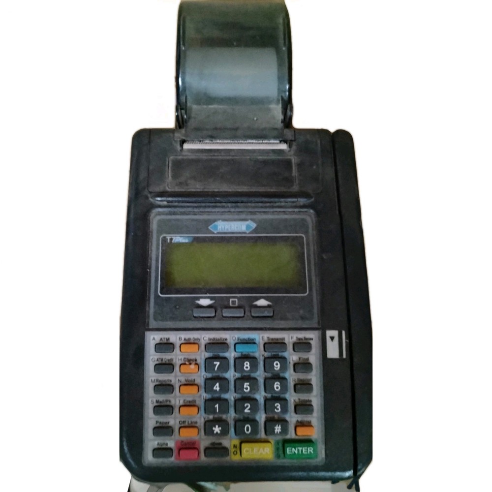Hypercom T7Plus Credit Card Machine Reader NO Power Supply Some receipt paper