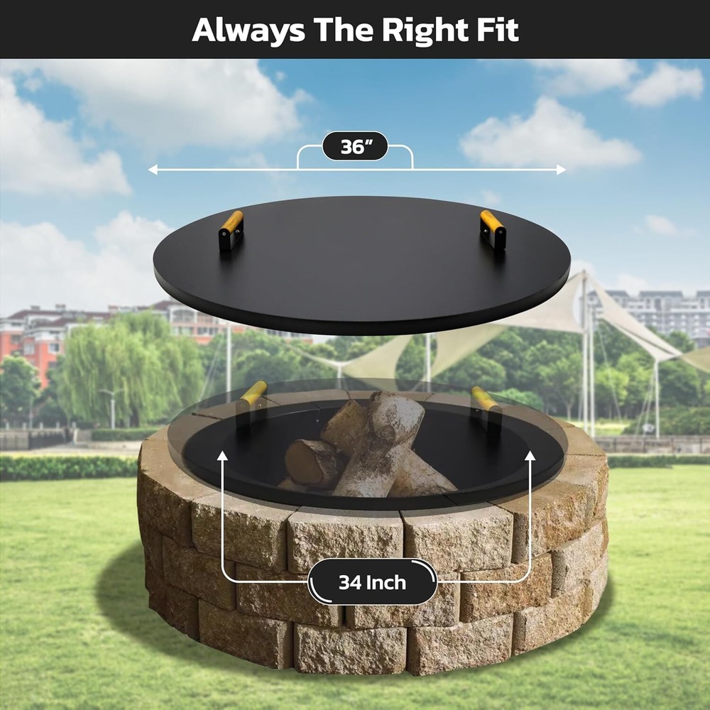 Febtech 36" Fire Pit Cover Round - Perfect for Fire Pit Inside Up to 34"