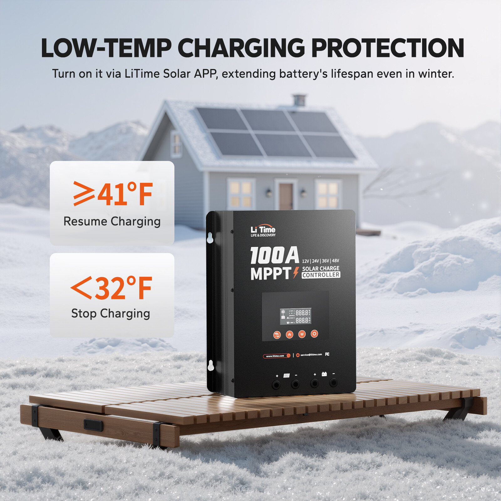 LiTime 100A MPPT 12V/24V/36V/48V Bluetooth Solar Charge Controller For LI GEL