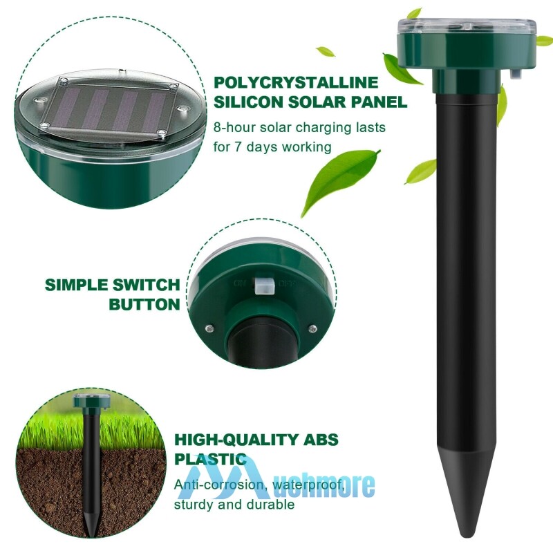 2~4Pcs Solar Power Ultrasonic Repellent Mice Gopher Mole Snake Squirrel Repeller