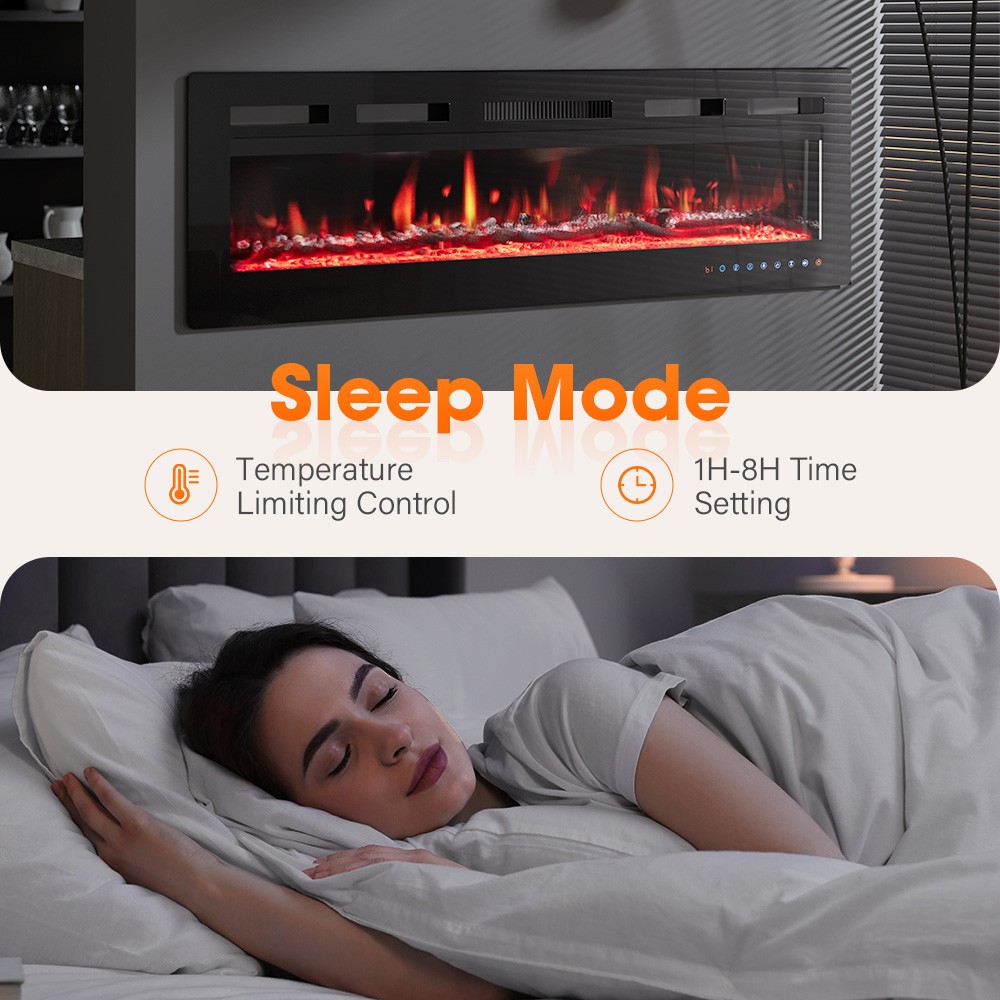 60'' Electric Fireplace Wall Mounted Heater with Remote/Adjustable Flame/Timer