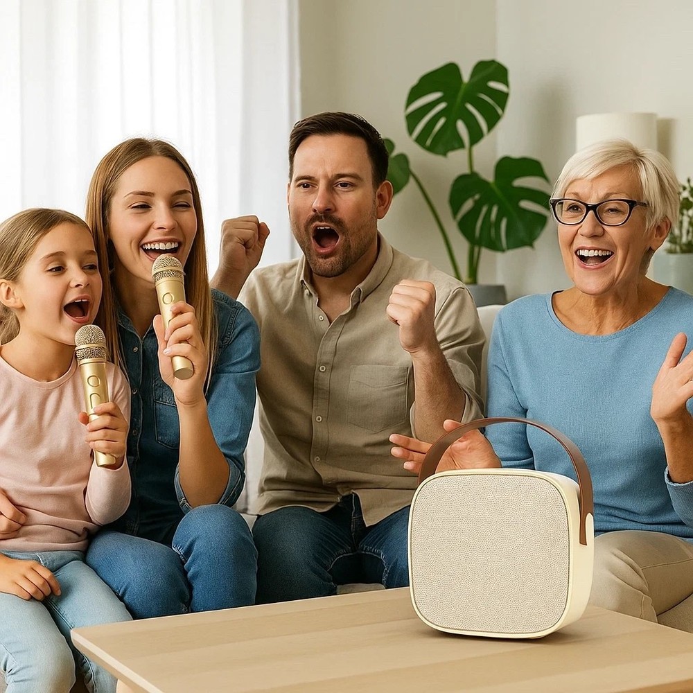 Mini Karaoke Machine with 2 Wireless Microphones & Portable Bluetooth Speaker