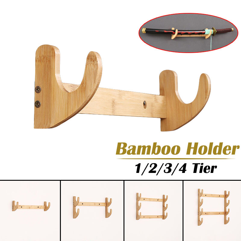 Bamboo Wall Mount Samurai Sword Katana Tanto Holder Stand Rack Assembly 1~4 Tier