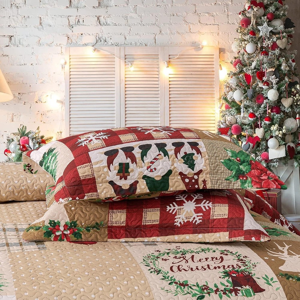 3-Piece Christmas Quilt Set Queen - Luxurious Microfiber with Patchwork Charm