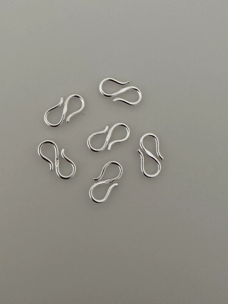925 Sterling Silver Plain S Hook Clasp (15 × 8 mm) - 4 pcs