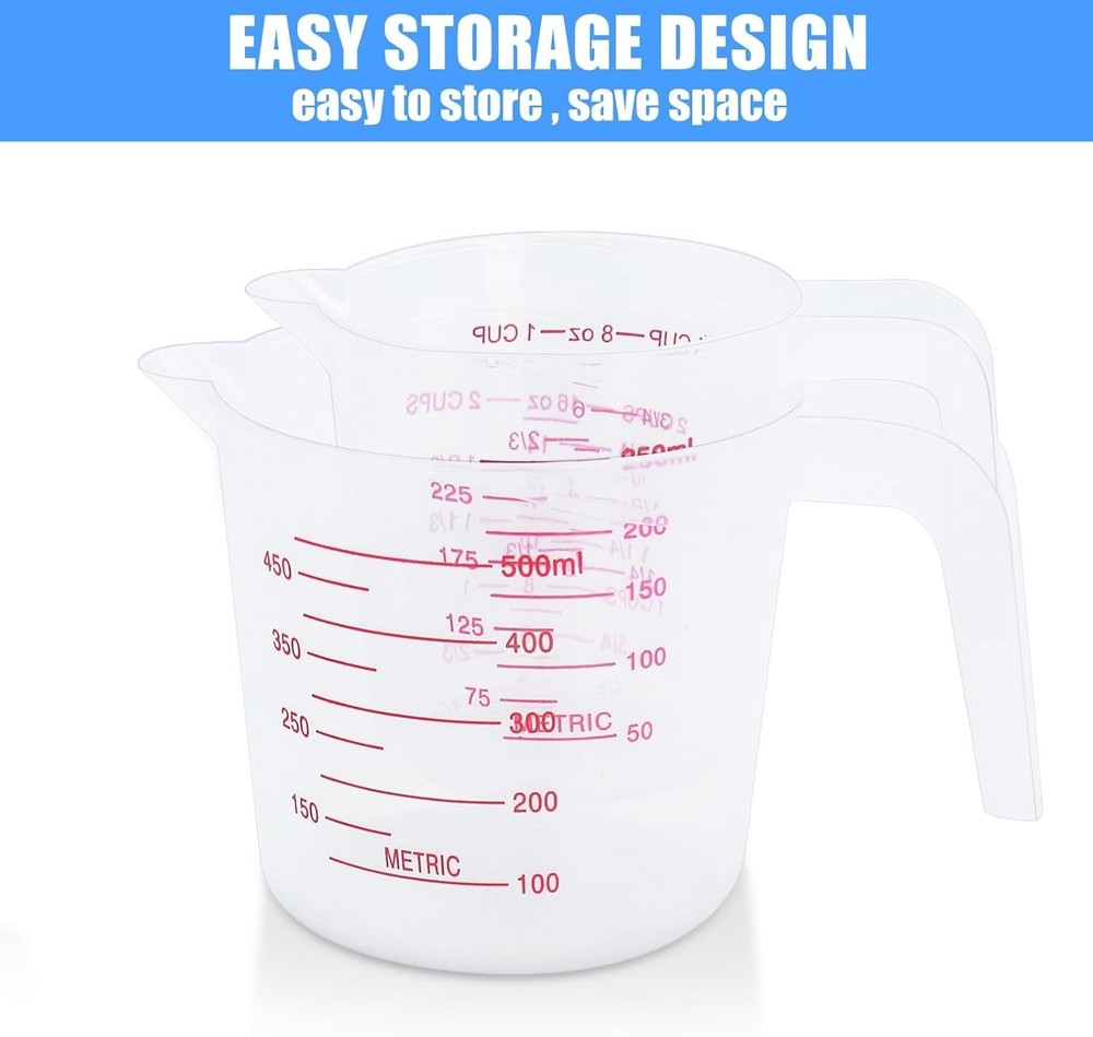 2 Pack Measuring Cup Set, Includes 250Ml (1-Cup), and 500Ml (2-Cup) Plastic Liqu