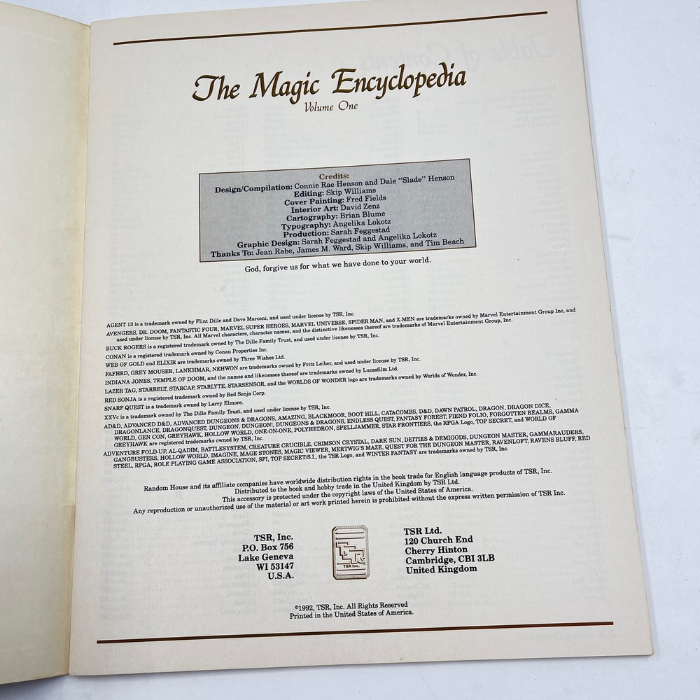 TSR Advanced Dungeons & Dragons, The Magic Encyclopedia Volume One, 9293 - 1992
