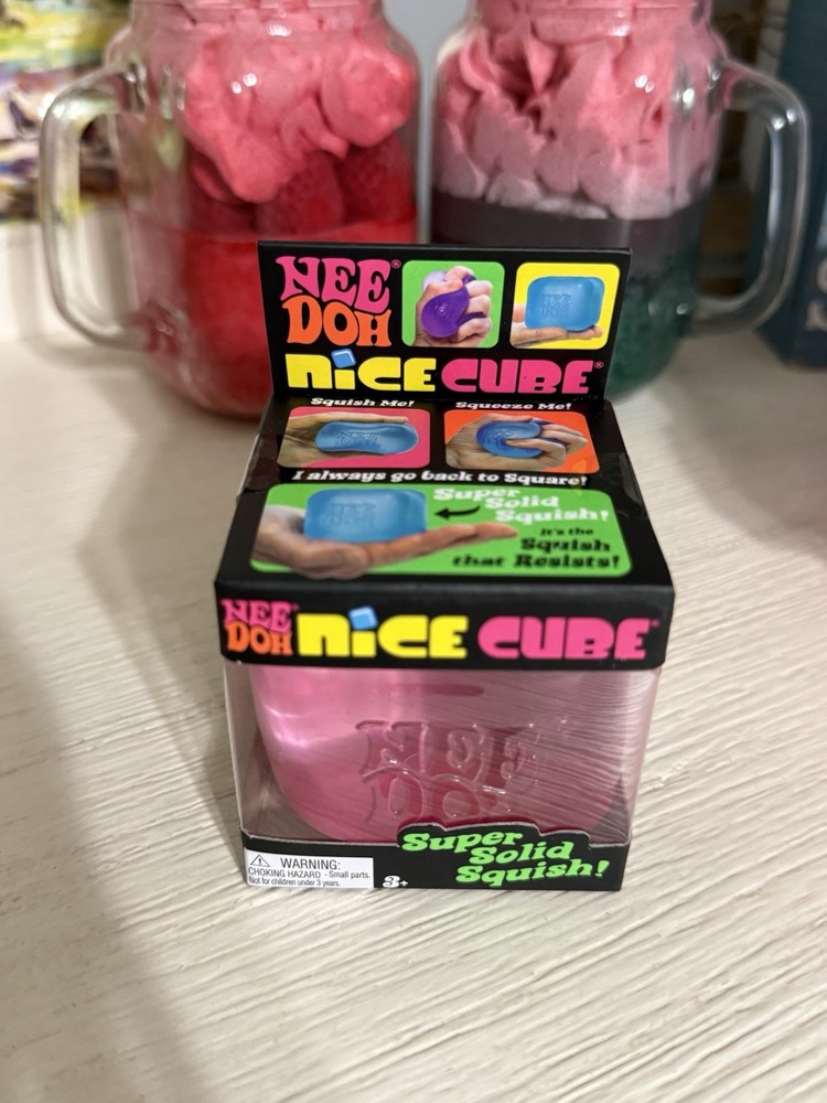 Needoh Nice Cube Pink -Sensory Squeeze Toy with Super Solid Squish - 2.25" Cube