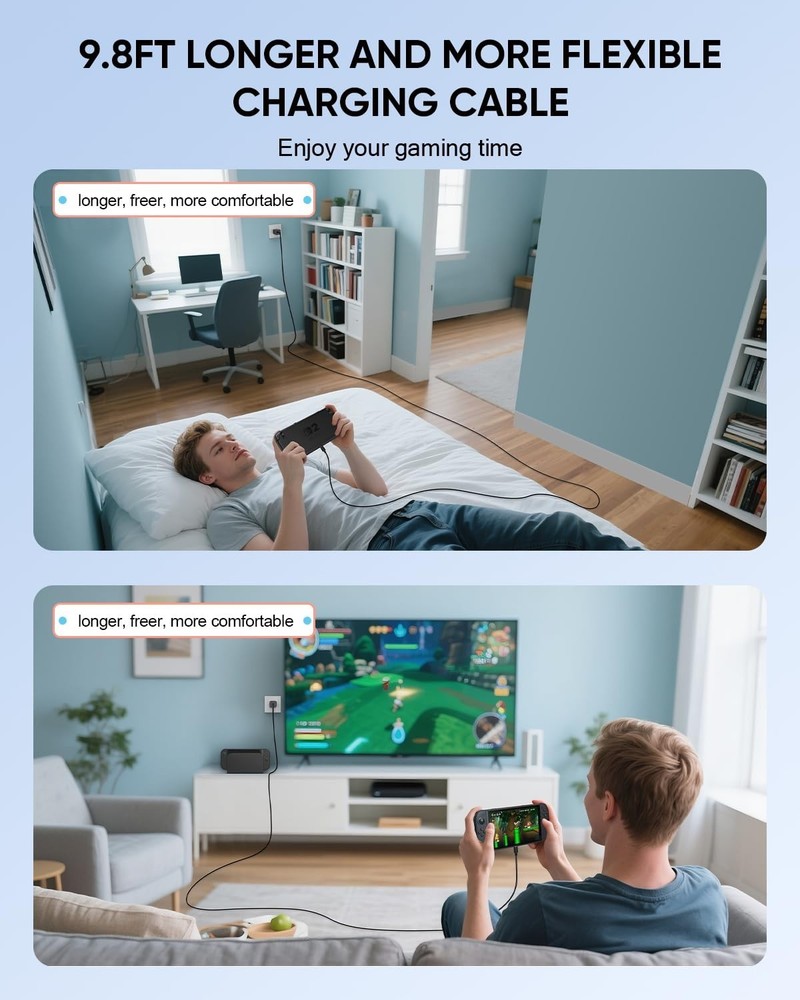 Ultra Long 9.8FT USB-C Cable for Switch 2 - Durable Fast Charging Solution