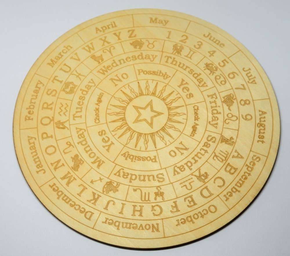 DIVINATION MAGIC TAROT ROUND WOOD PLAQUE TABLE PENDULUM BOARD