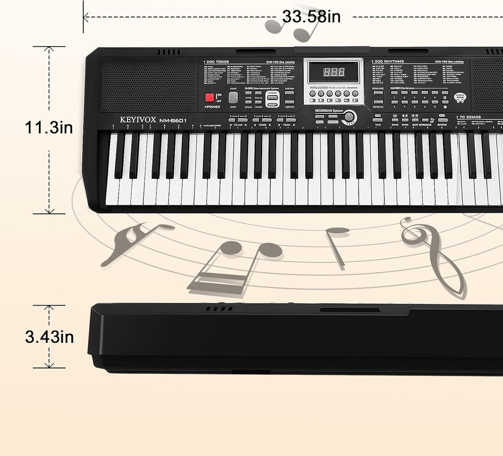 61-Key Electronic Keyboard Piano for Beginners with 200 Tones & Rhythms, Microph