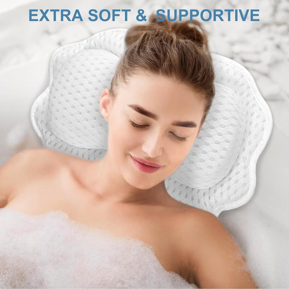 Soft Bath Pillow with Strong Suction Cups - Ultimate Ergonomic Support in White