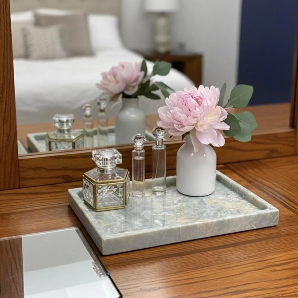 Natural Onyx Stone Tray | Rectangular Vanity Organizer Kitchen Decor