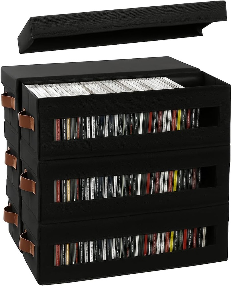 6 Packs CD Storage Box W/ Visible Window Stackable CD Case Holder W/ Dustproof