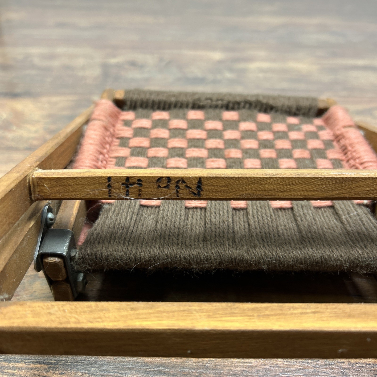 Macrame Wooden Folding Baby Doll Chair Vintage Handwoven Brown Pink ** DOLL SIZE