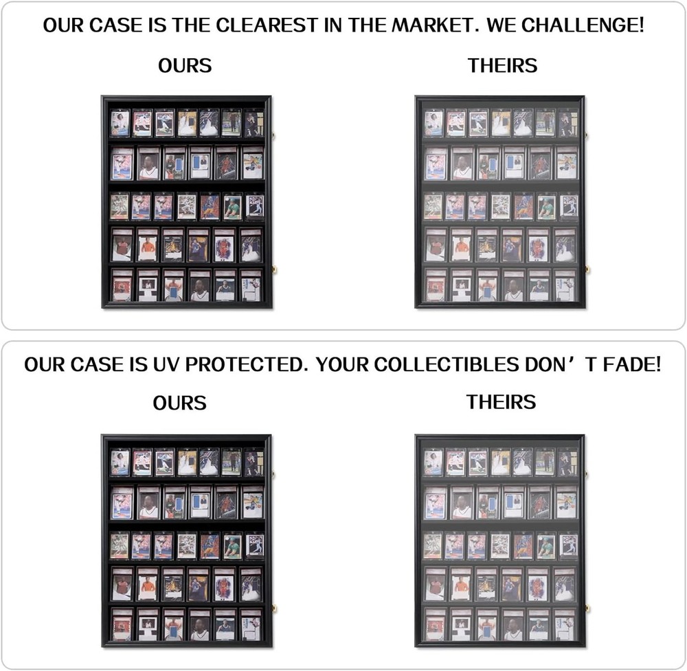 35 Graded Sports Card Display Frame -Baseball Card Display Case Lockable - Tr...