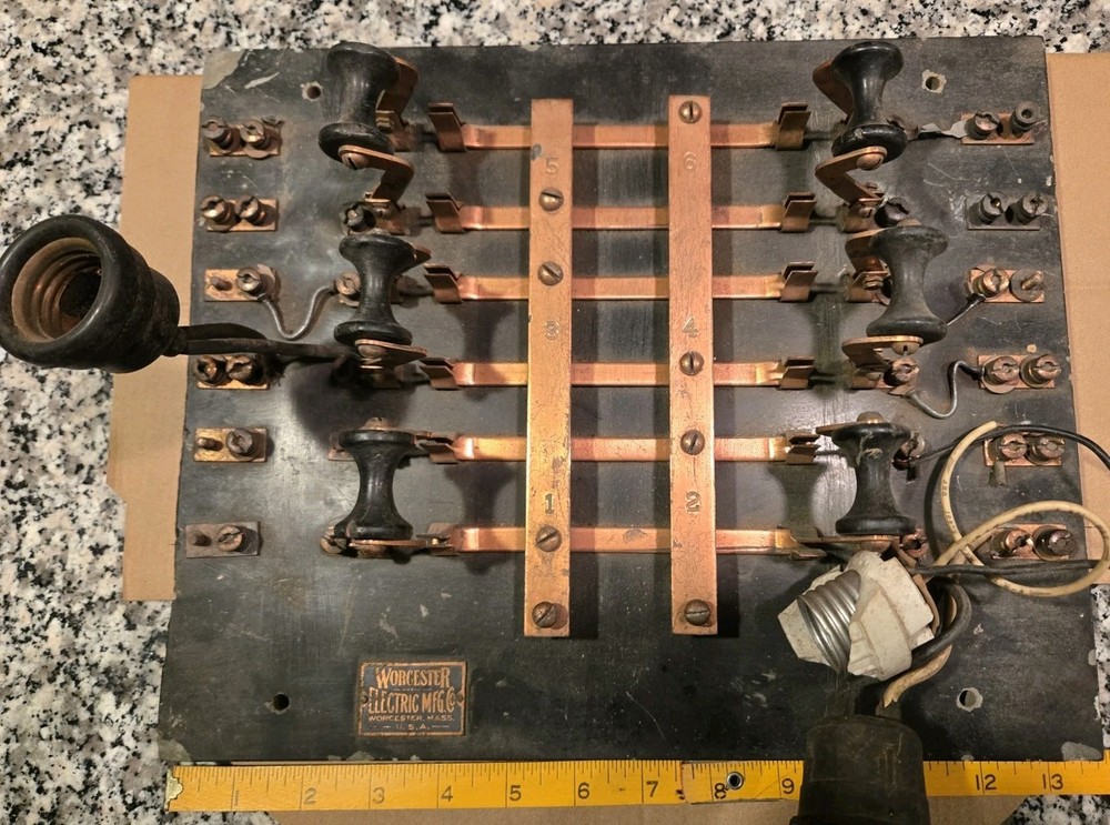 Rare 19th/20th Cent. Worcester Elec. Copper Slate KNIFE Switch Panel Rare