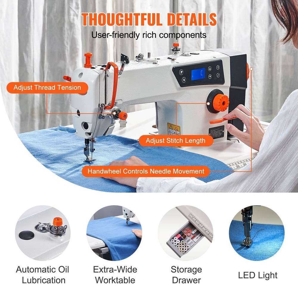 550W Servo Lockstitch Sewing Machine: 5000spm, 0.4" Thick Material
