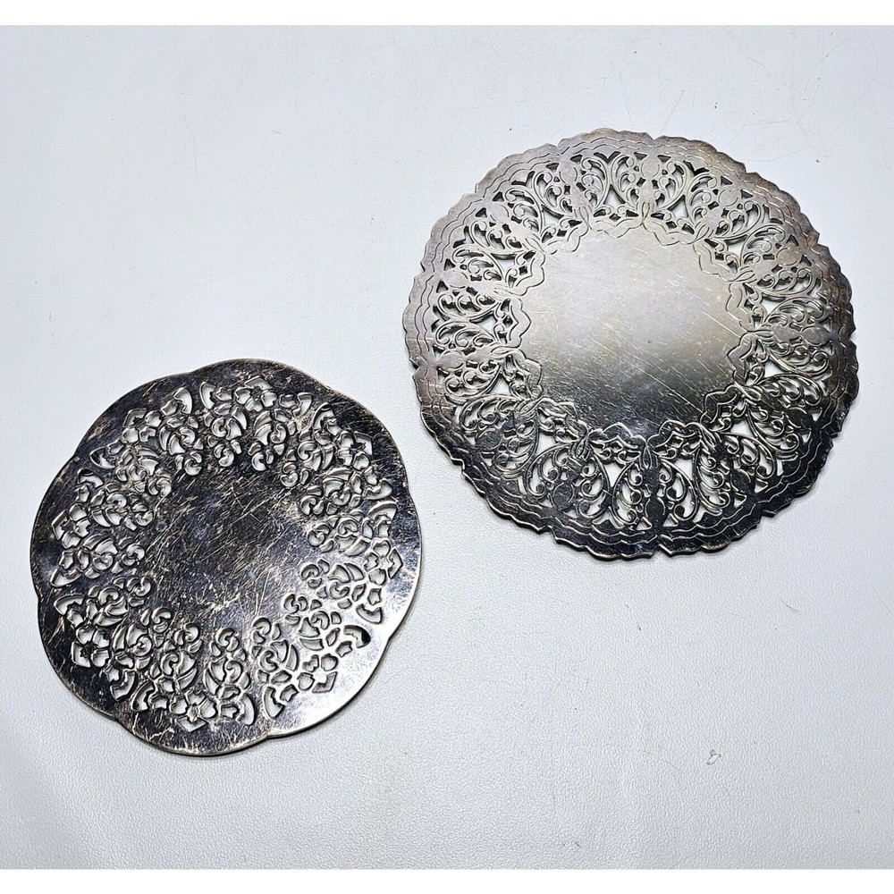 Vtg Pierced Lace Design Silverplate Scalloped Footed Trivet Denmark & W Germany