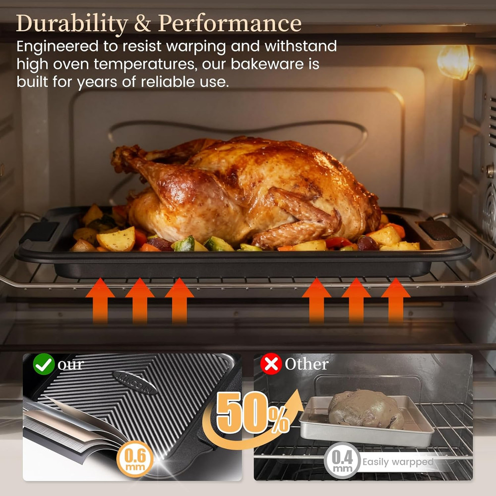 Kikcoin 25 PCS Stackable Baking Pans Set, Non-Stick Bakeware Sets with Silicone