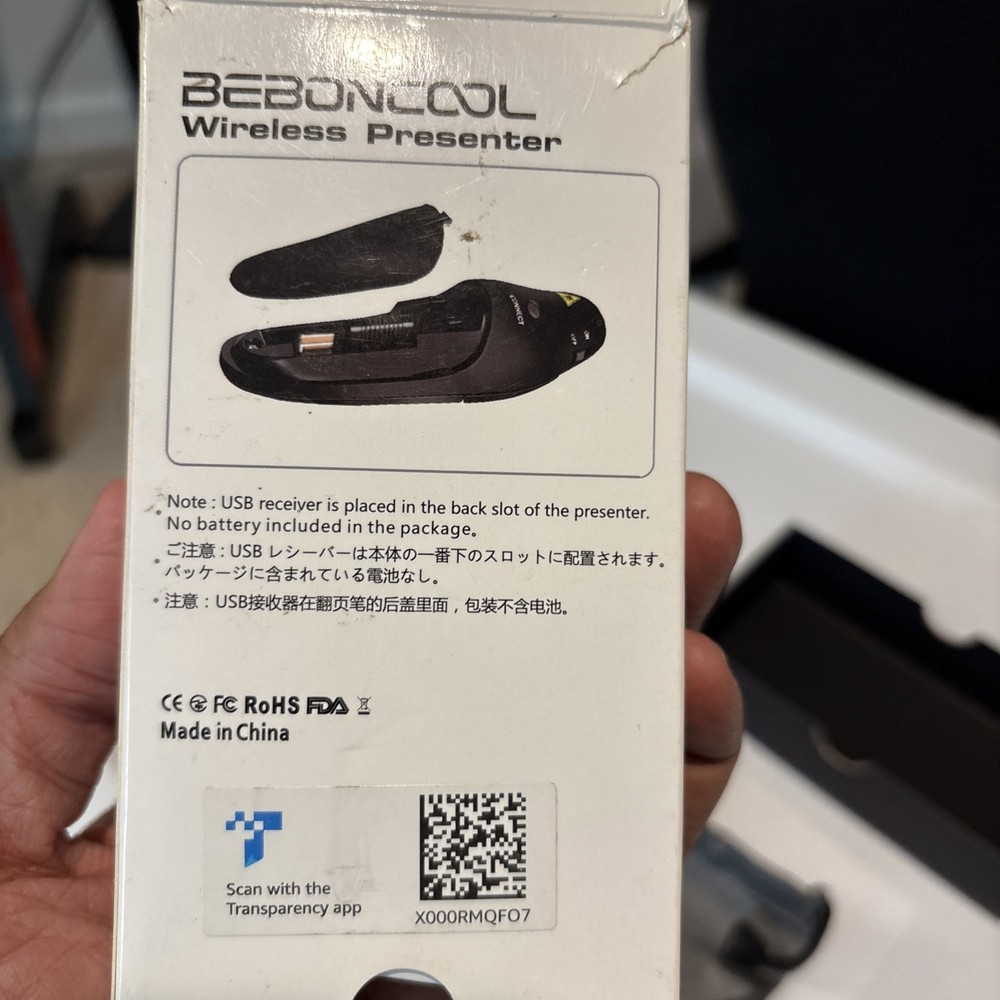Beboncool Wireless Presenter Model D100, 2.4 GHz With Laser Pointer 39’ FT Range