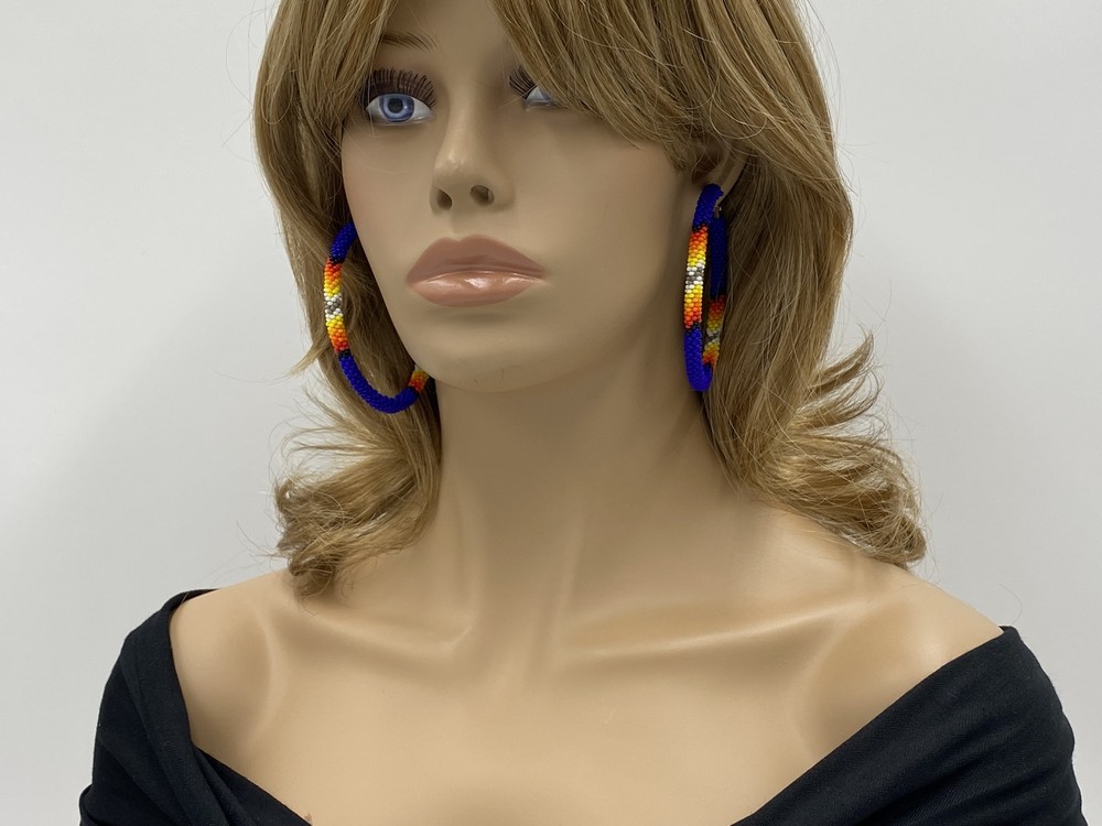 Handmade beaded Deep Blue Lever back Hoops