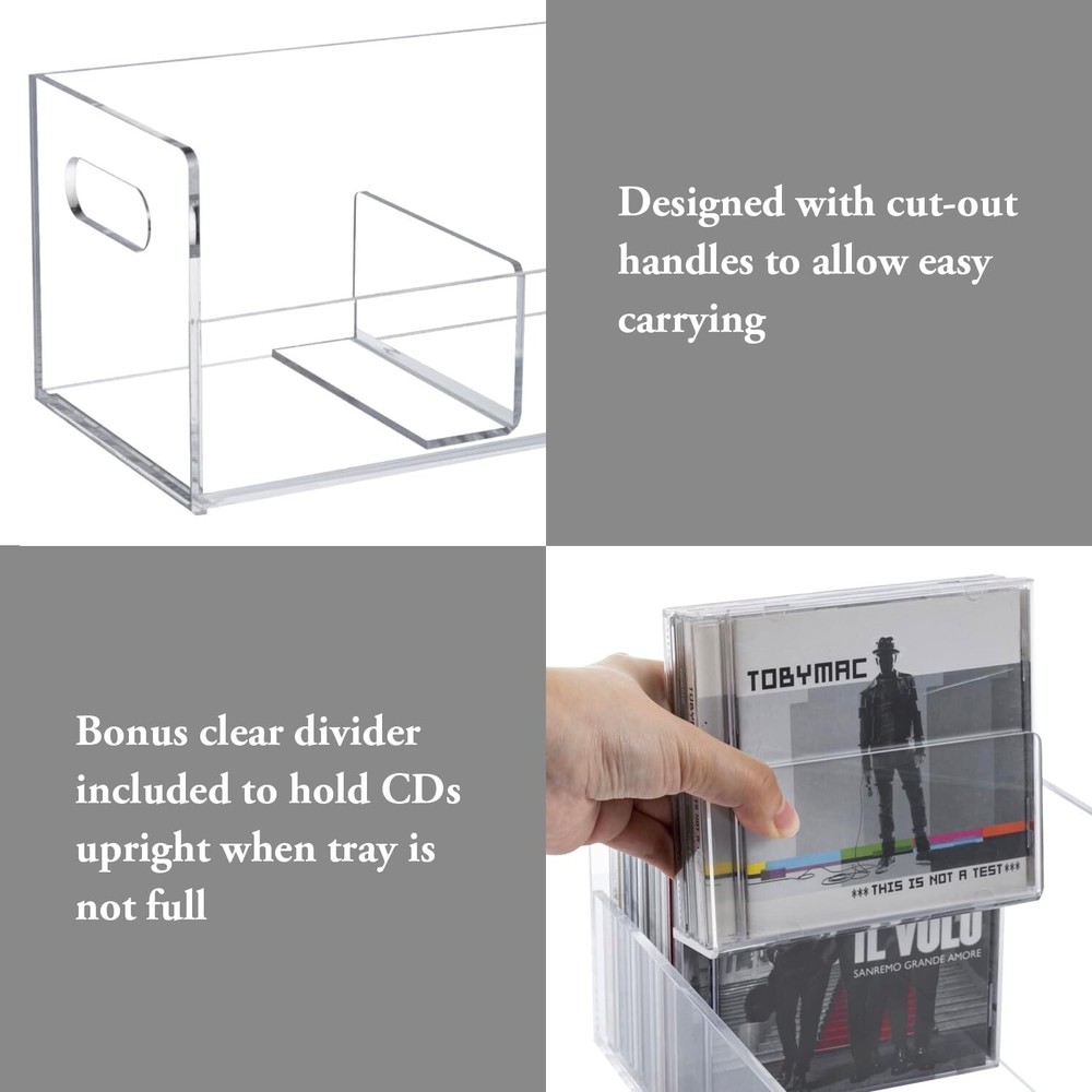 Clear Acrylic Stackable CD Holder Rack with Handles, Media Storage Organizer