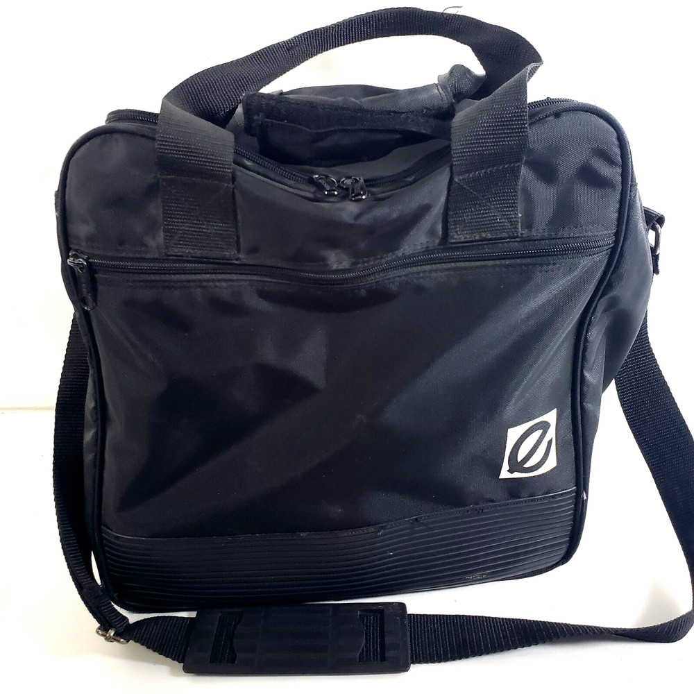 E Logo Single Ball Bowling Bag Black With Shoulder Strap Zip Closure