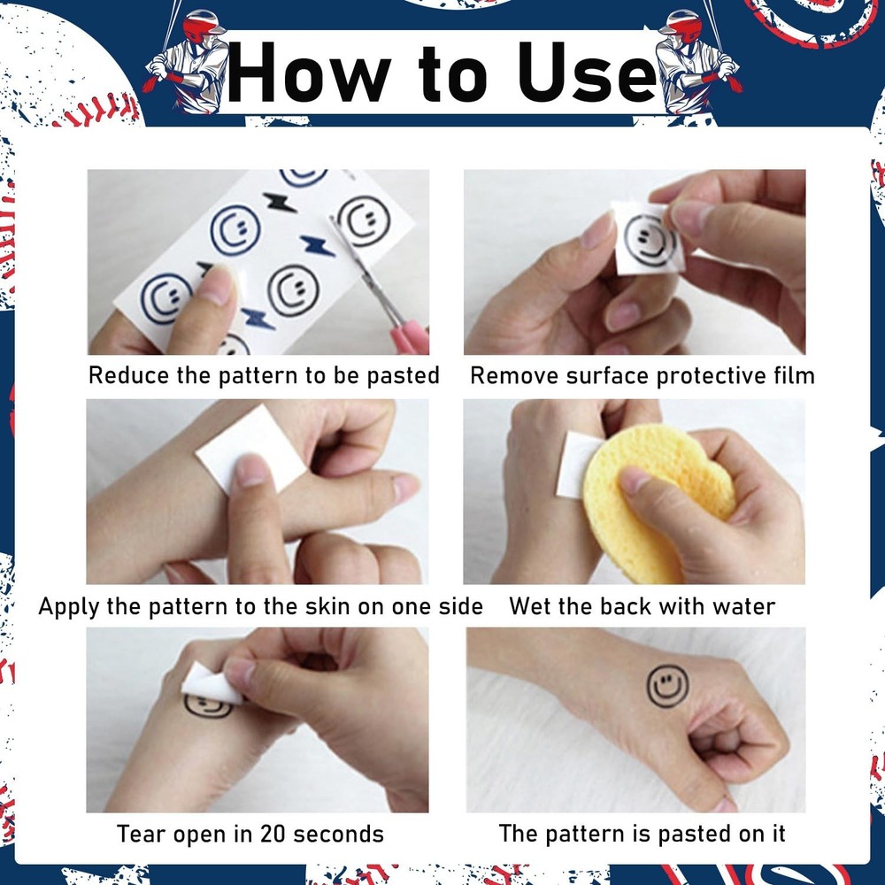 Gameza Baseball Temporary Tattoos - 200+ 9" x 6.3",